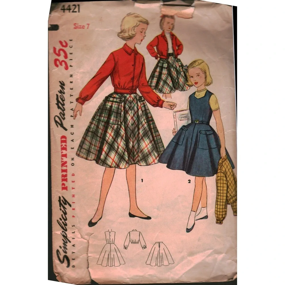 Vintage Simplicity 4421 Girls Jumper Skirt Lumberjacket Sewing Pattern Size‎ 7